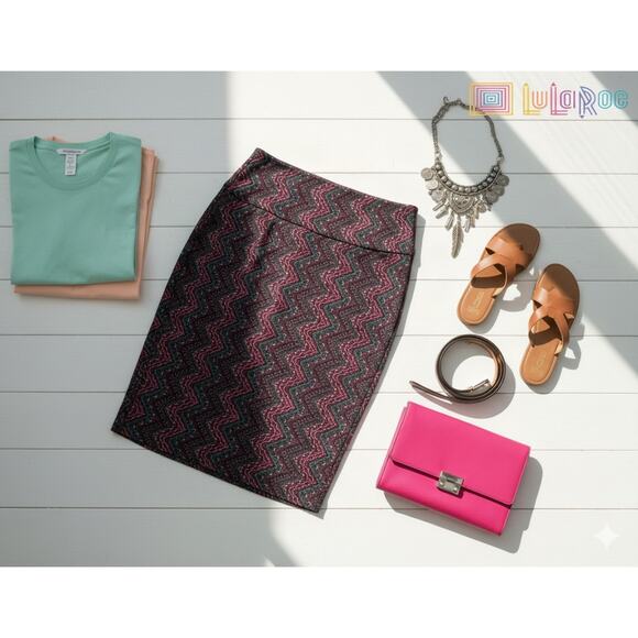 Nwt LuLaRoe Teal & Mauve Cassie Skirt - Picture 1 of 2